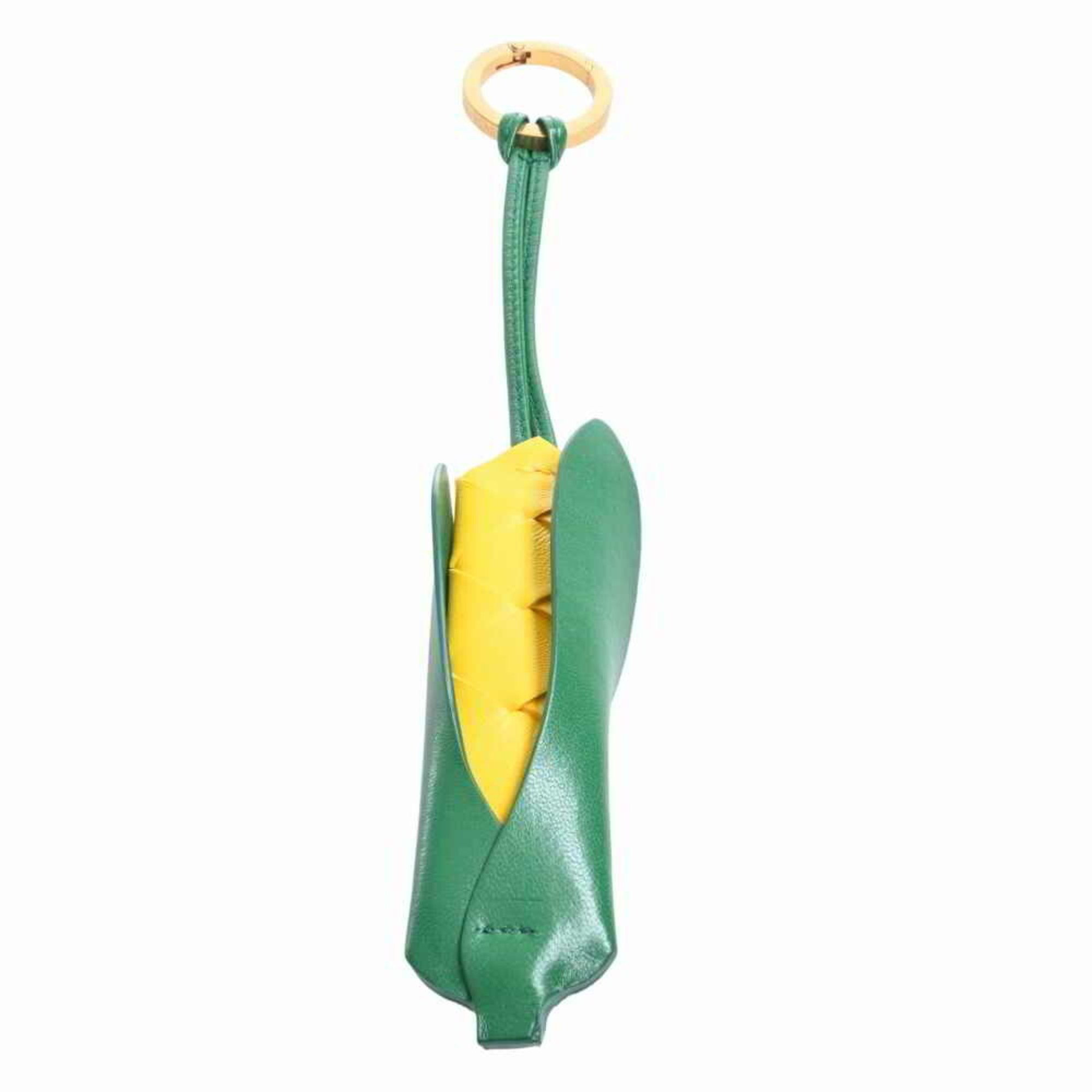 Bottega Veneta Leather Corn Keychain Charm Green Yellow Women